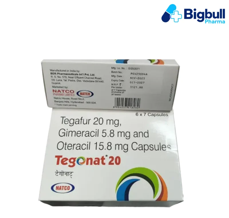 TEGAFUR 20 mg + GIMERACIL 5.8 mg + OTERACIL 15.8 mg (Tegonat) x 42 Capsules