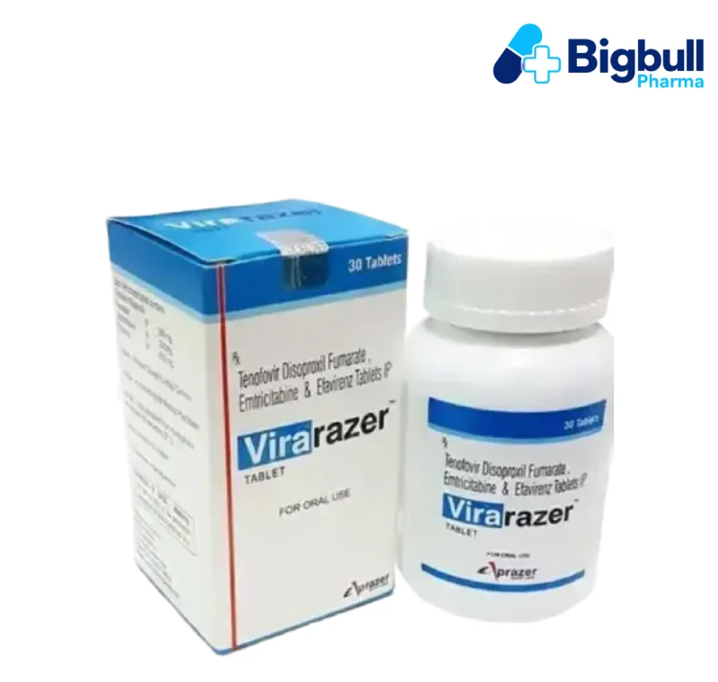 Tenofovir Disoproxil Fumarate 300 mg + Emtricitabine 200 mg +  Efavirenz 600 mg, (Virarazer) x 30 Tablets